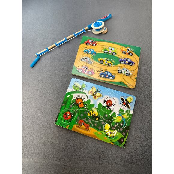 Melissa &Doug wooden puzzles with magnetic fishing Rod . Not original to games - Picture 1 of 7